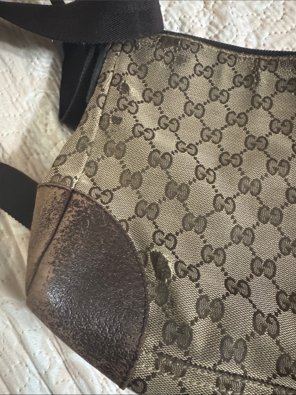 Gucci Beige Monogram Crossbody with Brown Trim - Picture 5 of 8